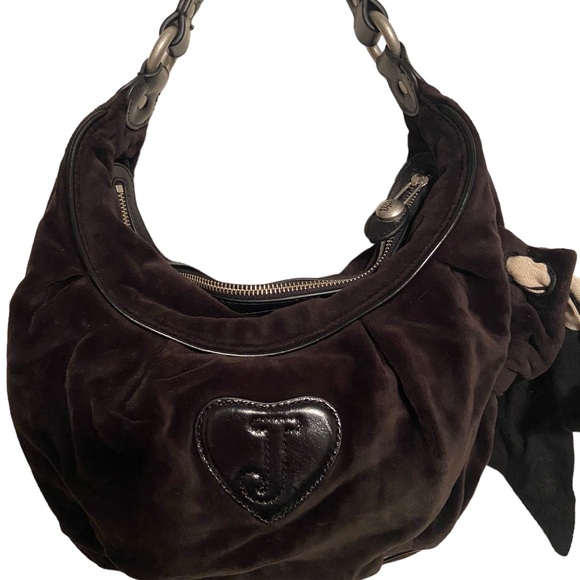 Vintage Y2K Juicy Couture Velour Velvet Bag Purse Rare Heart Mirror Charm - Picture 2 of 14